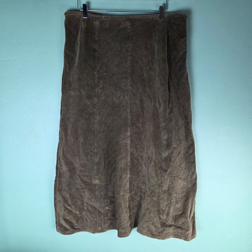 Eddie Bauer Women 18 Brown Corduroy Midi Skirt 14 A-Line Stretch Dark Academica